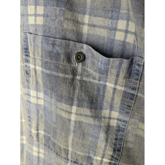 Santana Collection Mens Shirt Medium Long sleeve button Up Blue Gray Plaid VTG - Picture 4 of 4